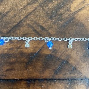 Avon Ankle Bracelet- Silver Tone With Blue Beads